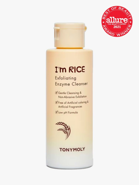 Tony Moly I’m Rice Exfoliating Enzyme Cleanser in branded component with best of beauty 2021 seal in the top right corner